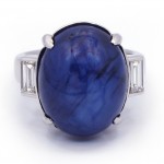 This is a picture of a Star Blue Sapphire with Baguettes in Platinum Setting