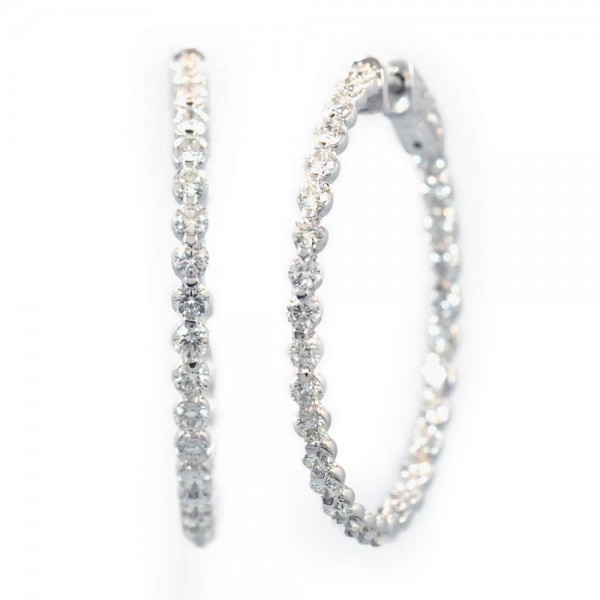 This is a picture of 14k White Gold Diamond Hoop Earrings