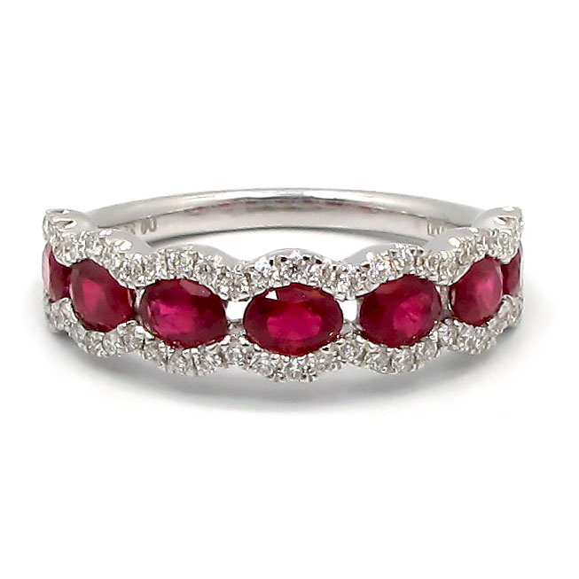 This is a picture of a Ruby and Diamond Ring set in 18k White Gold