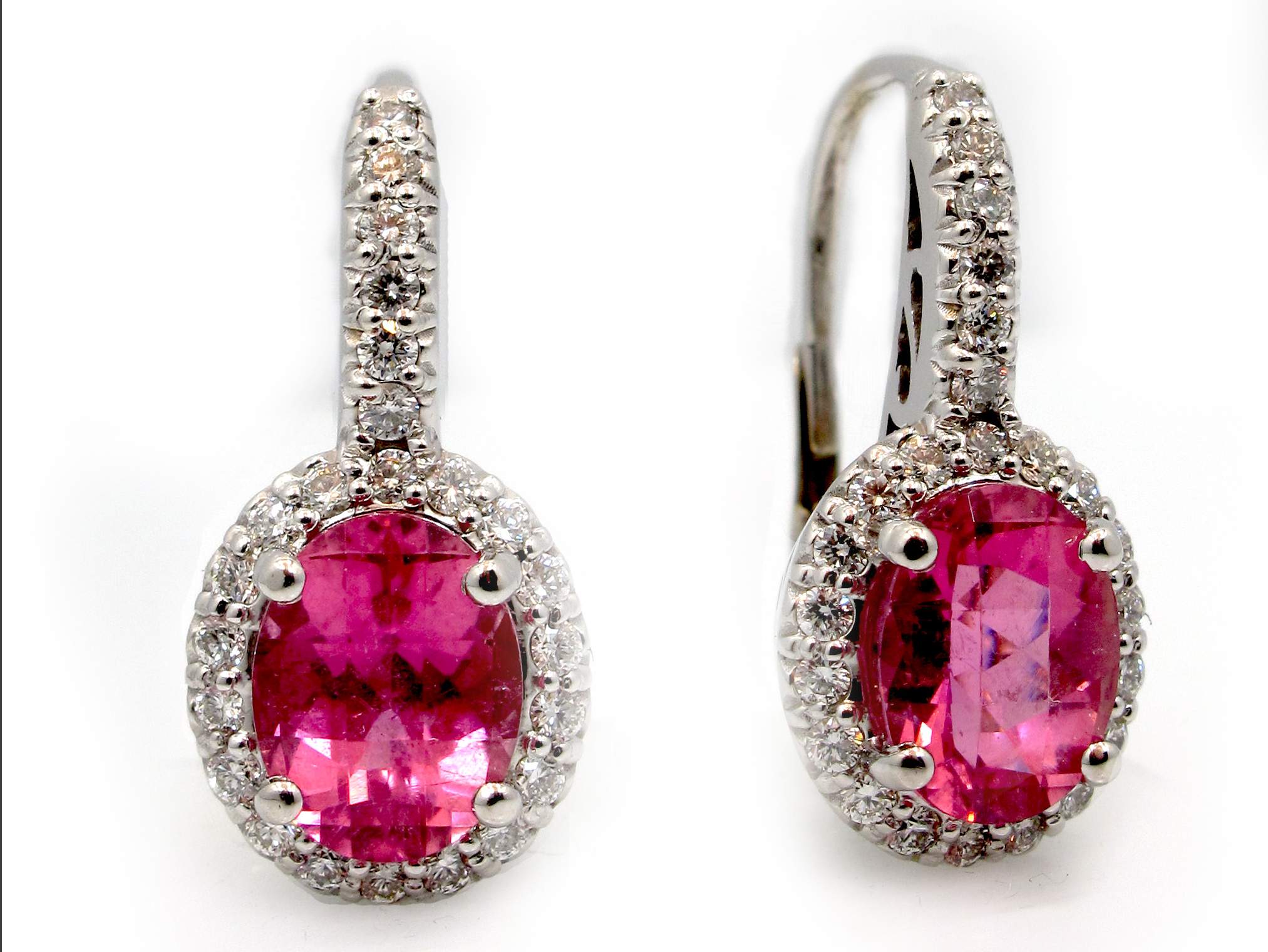 This is a picture of Rubellite Earrings with Diamond Halo