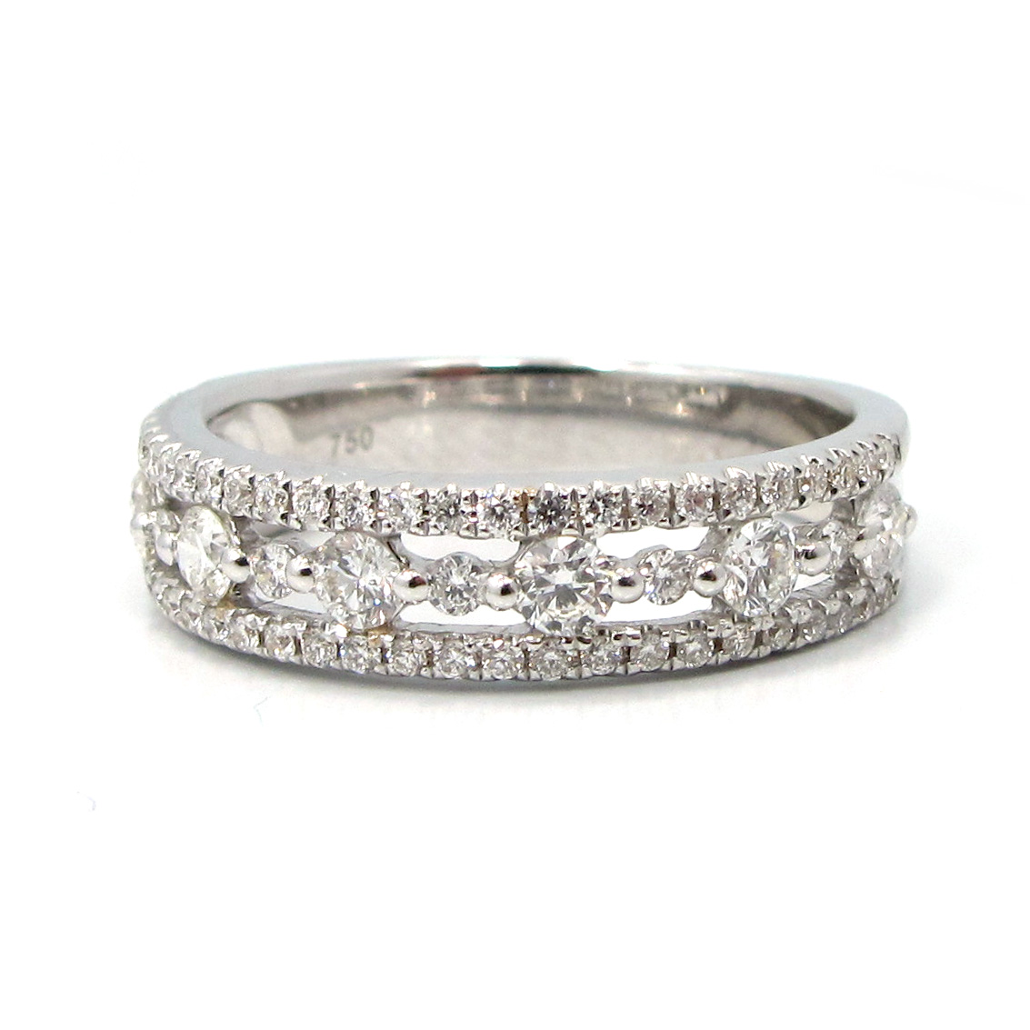 This is a picture of a 3 Row Round Diamond Band set in 18k White Gold