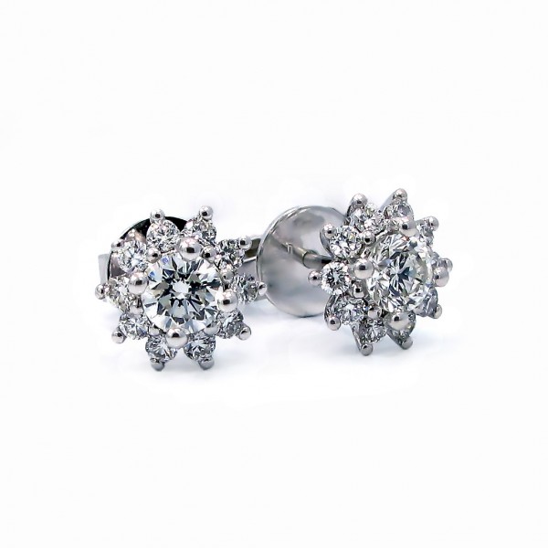 Floral Diamond Halo Stud Earrings