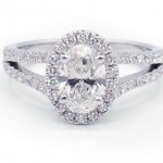 This is a picture of a White Gold Halo with Diamond Split Shank Engagement Ring