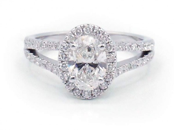 This is a picture of a White Gold Halo with Diamond Split Shank Engagement Ring