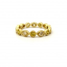 This is a picture of an Alternating Marquise and Round Bezel Fancy Yellow Diamond Eternity Band
