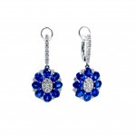 This is a picture of Blue Sapphire and Diamond Floral Earrings