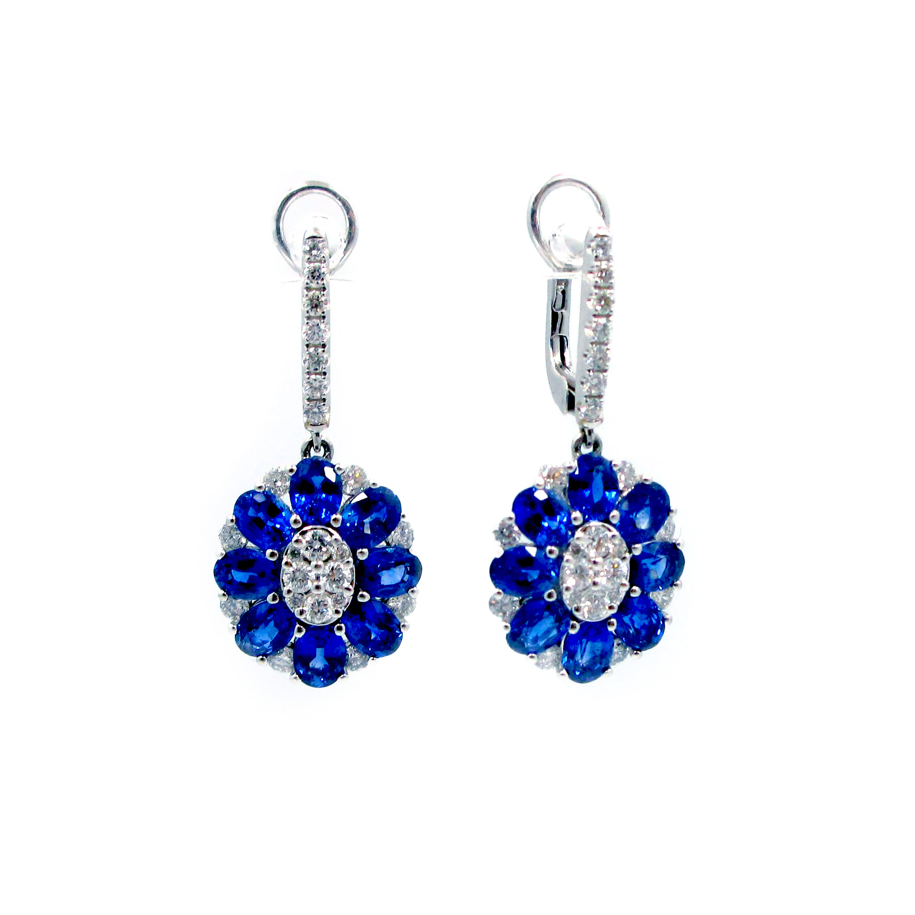 This is a picture of Blue Sapphire and Diamond Floral Earrings