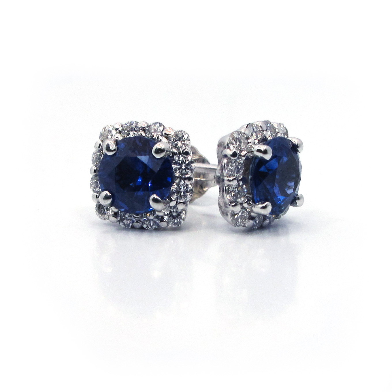 Ceylon Sapphire and Diamond Halo Stud Earrings