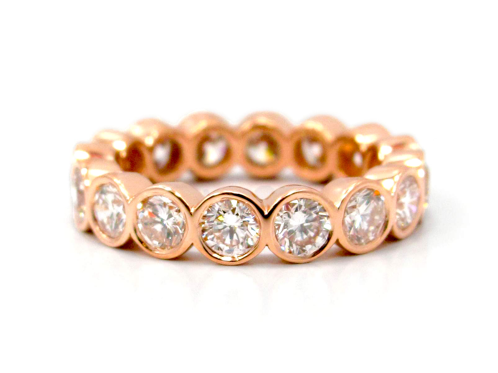 This is a picture of a 14k Rose Gold Bezel Set Diamond Eternity Band