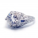 This is a picture of a Vintage Inspired Platinum Diamond and Sapphire Engagement Ring