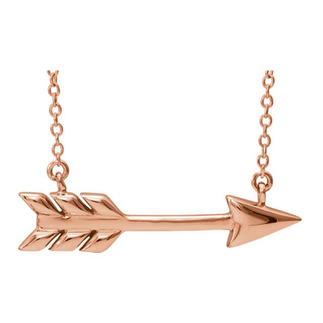 This is a picture of an Arrow Necklace in 14k Rose Gold