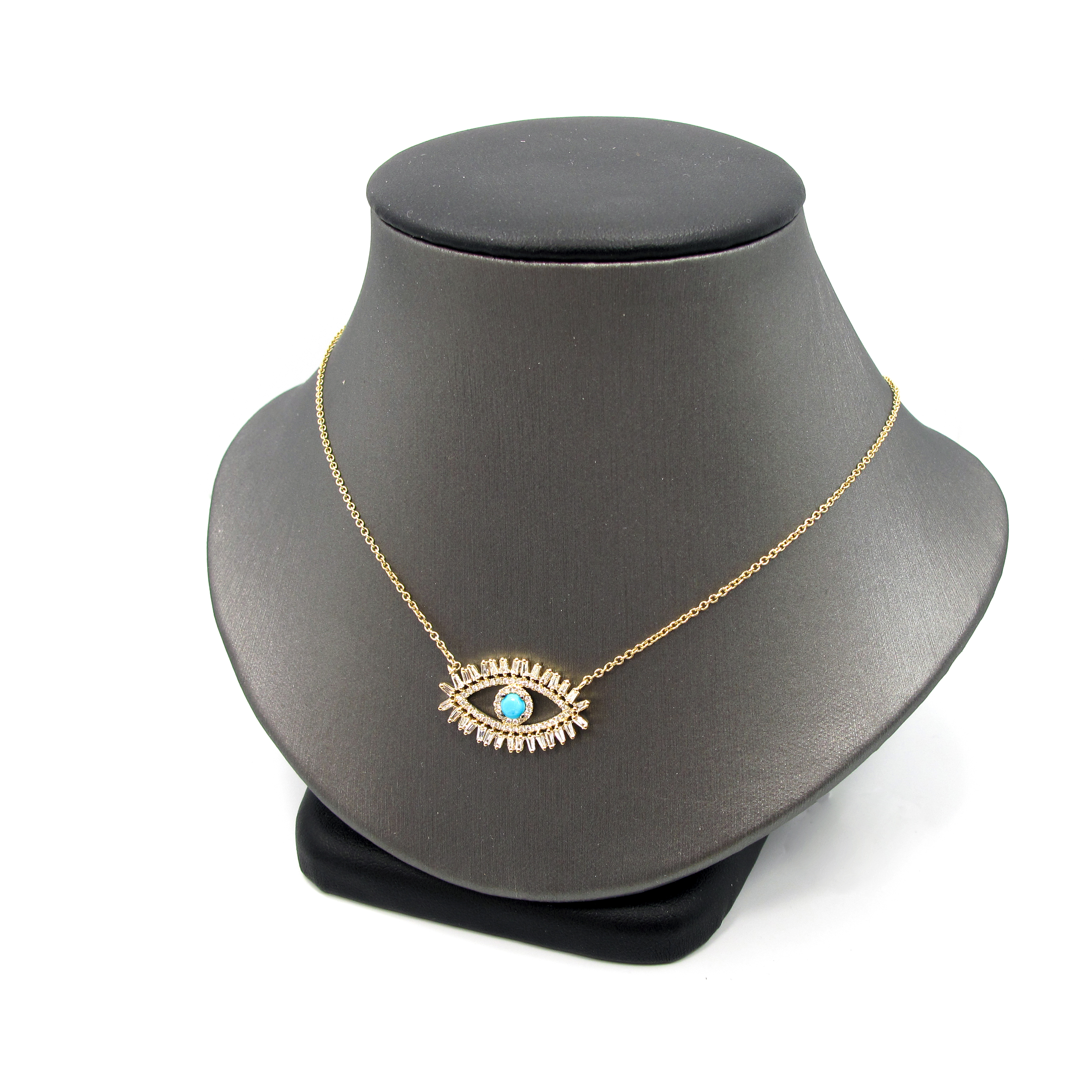 This is a picture of a Evil Eye Turquoise and Diamond Necklace