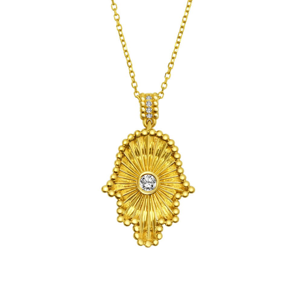 This is a picture of Hamsa Gold and Diamond Necklace