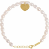 14K Yellow Cultured White Freshwater Pearl & Heart 7-8" Bracelet