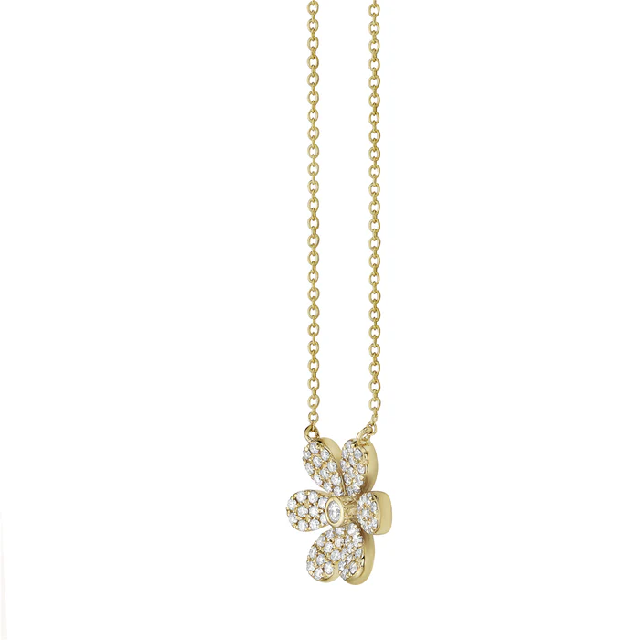 Pave and Bezel Diamond Flower Necklace