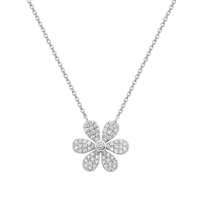 Pave and Bezel Diamond Flower Necklace